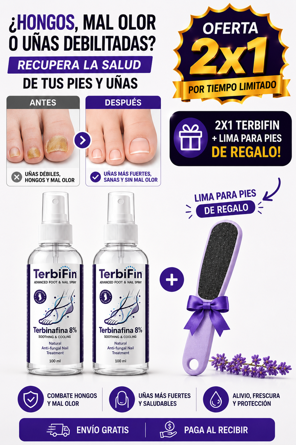 Original TerbiFin™ Spray | TIEMPO LIMITADO 2X1 + LIMA PARA PIES GRATIS 🎁
